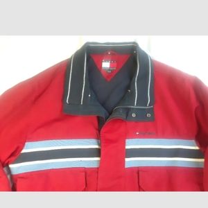 Tommy Hilfiger XXL Coat Burgundy Red Blue White Race Track Style Stripe Mend